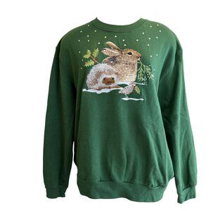 VTG Margaux & Lexi Grandma Rabbit hedgehog sweatshirt size large Green layered l